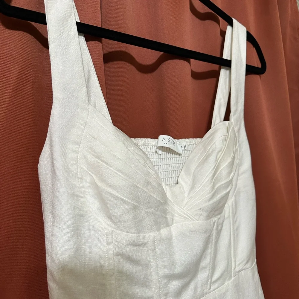 ASTR Estella Corset Midi Dress White Linen Slit Womens Size Medium - Picture 5 of 13